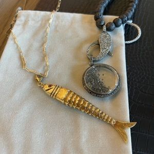 14K Gold Fish Pendant with Ruby Eyes